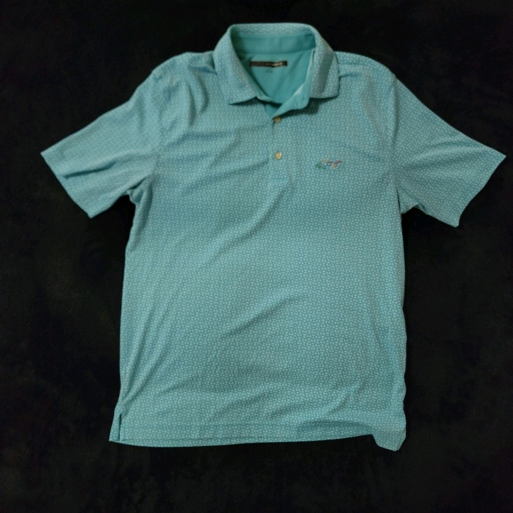 Greg Norman Turquoise Geometric Pattern Polo Shirt Size M